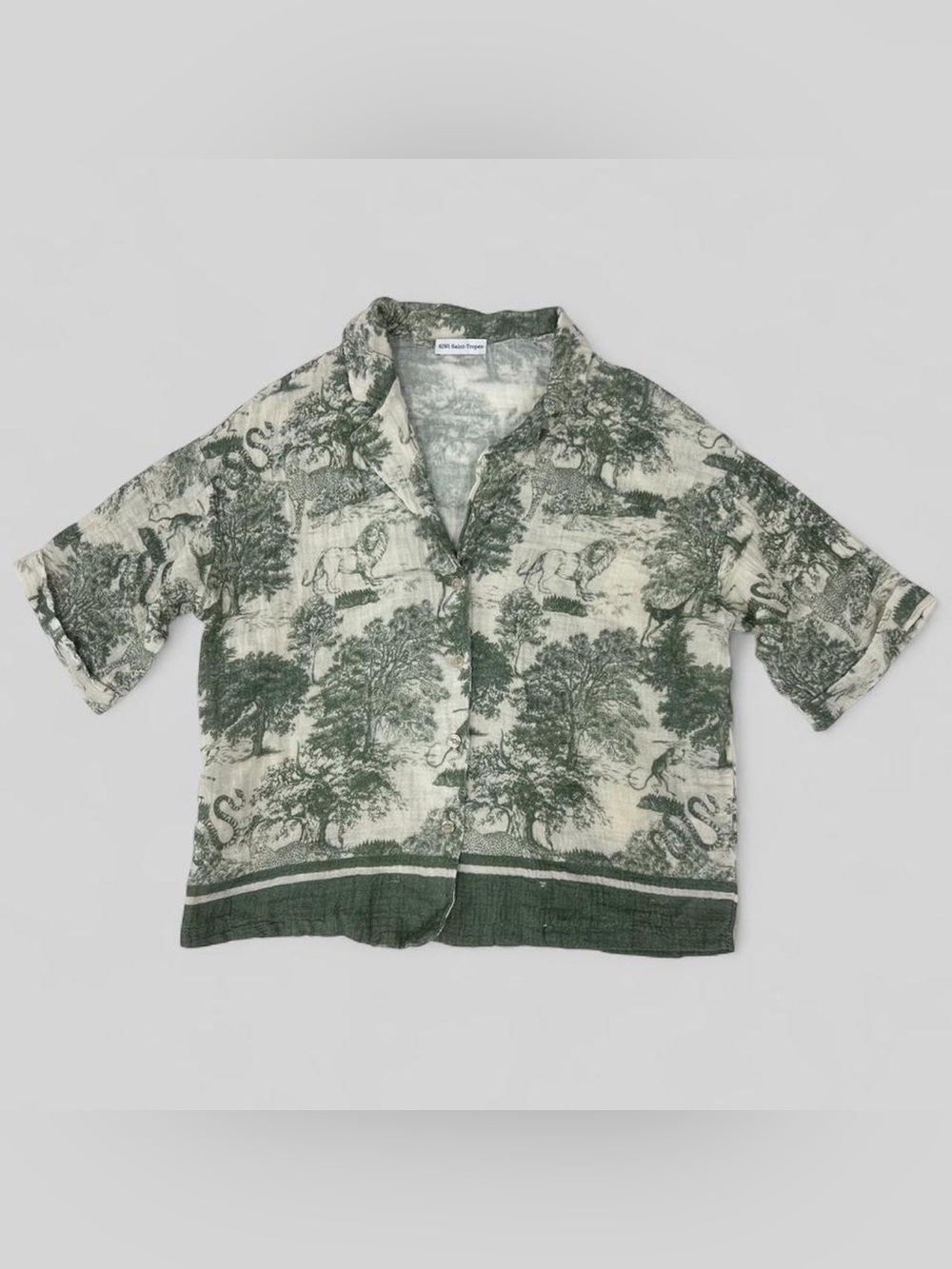 KiWi Saint-Tropez Green Toile De Jouy Safari Animal Cotton Gauze Shirt Italy